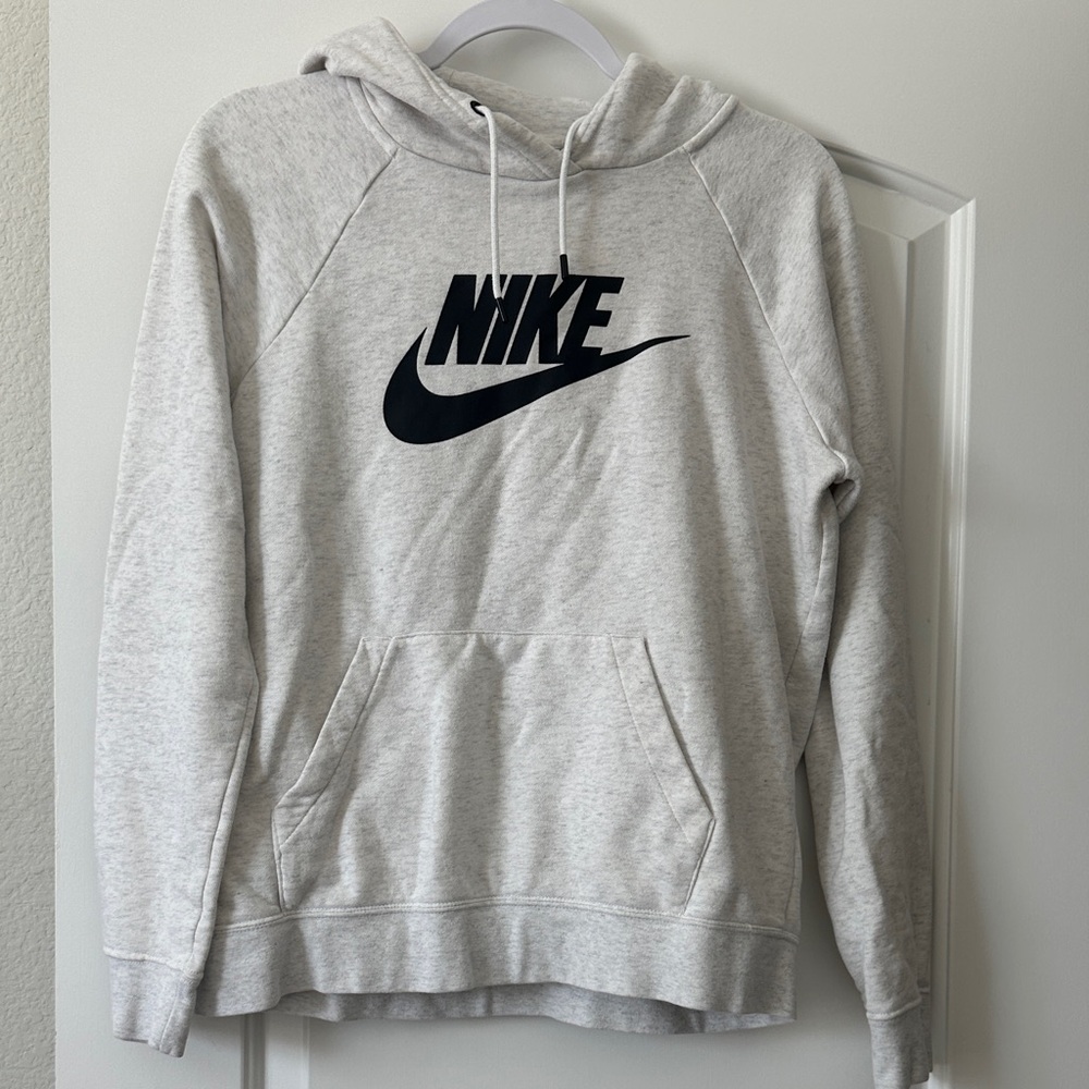 Nike Light Gray Crewneck Hoodie with Black Swoosh
